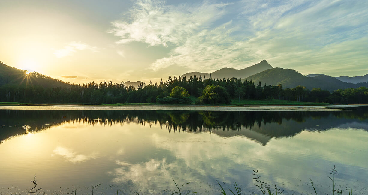 view of wollumbin mount warning from clarrie hall dam uki