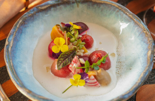 Plate of food from chef hat awarded restaurant, Potager