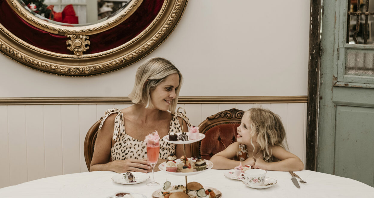 Mum and daughter having high tea in tyalgum