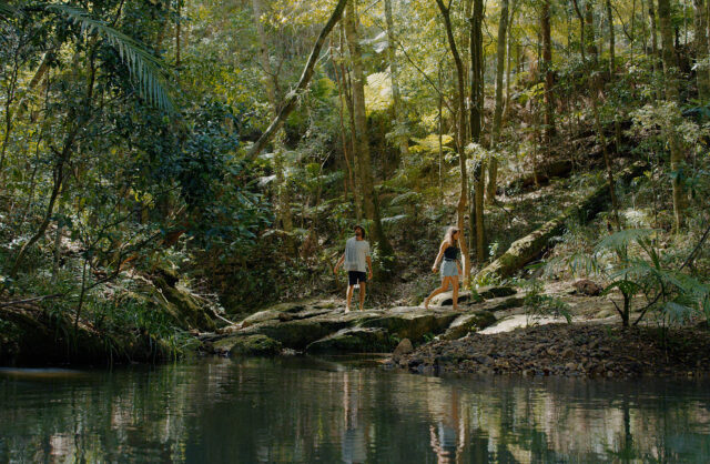 couple hiking to unicorn falls in mount jerusalem national park