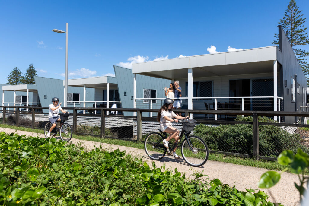 Kids riding bikes on Kingscliff coastal trail