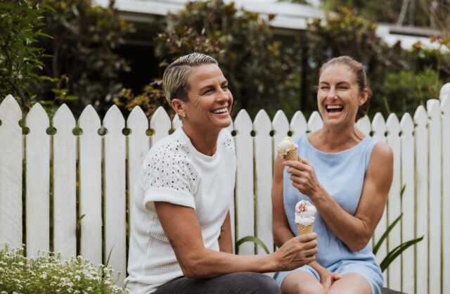Couple eating ice cream in The Tweed during winter