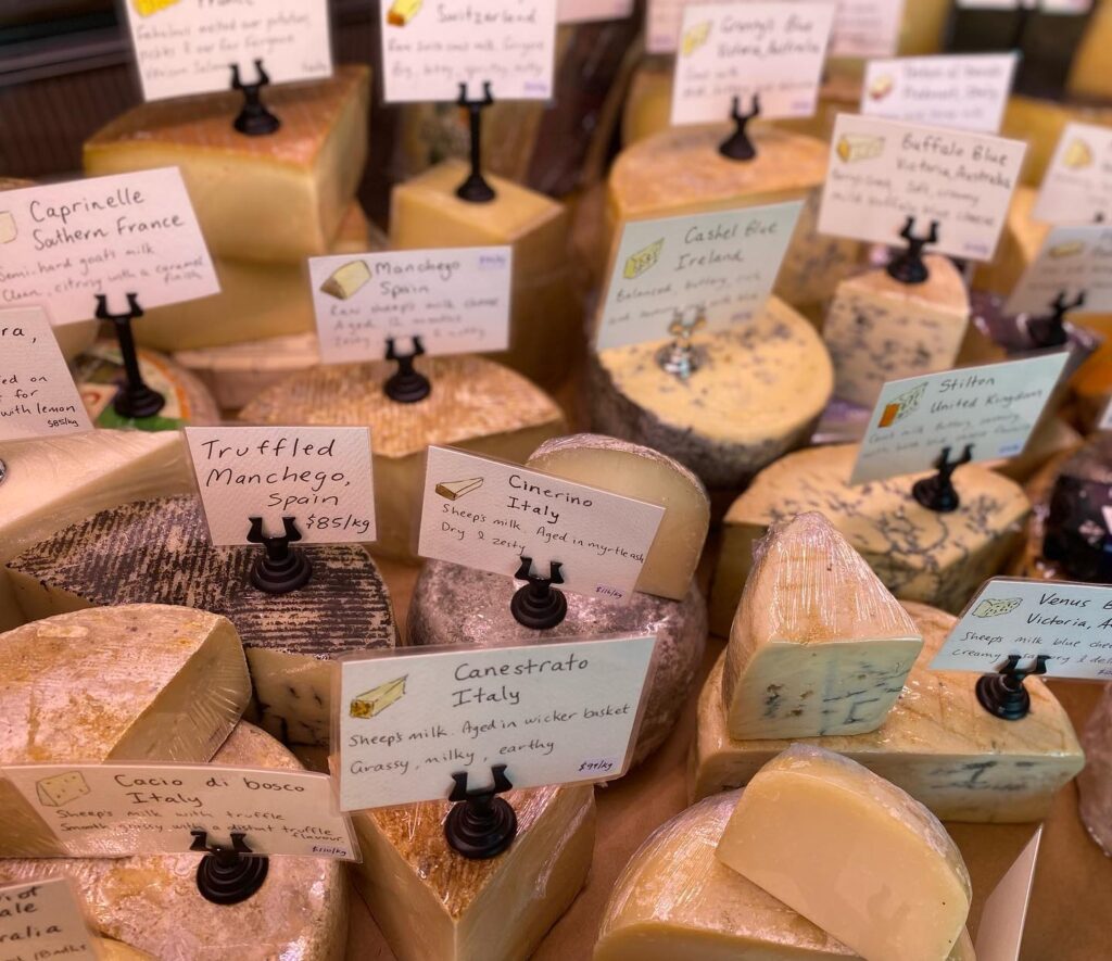 Cheese selection at Kat Harvey Cheese in Murwillumbah