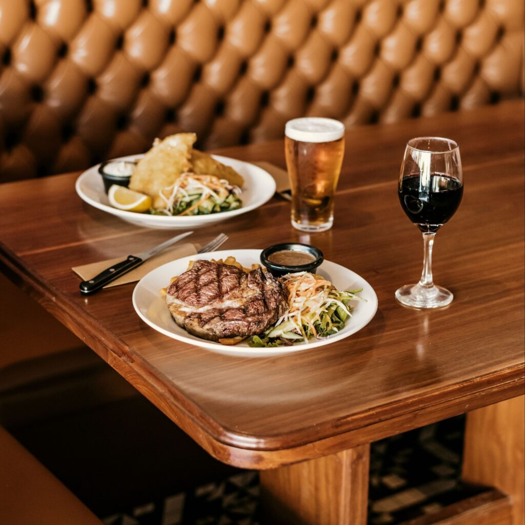 pub lunch of steak and fish and chips at imperial hotel in murwillumbah