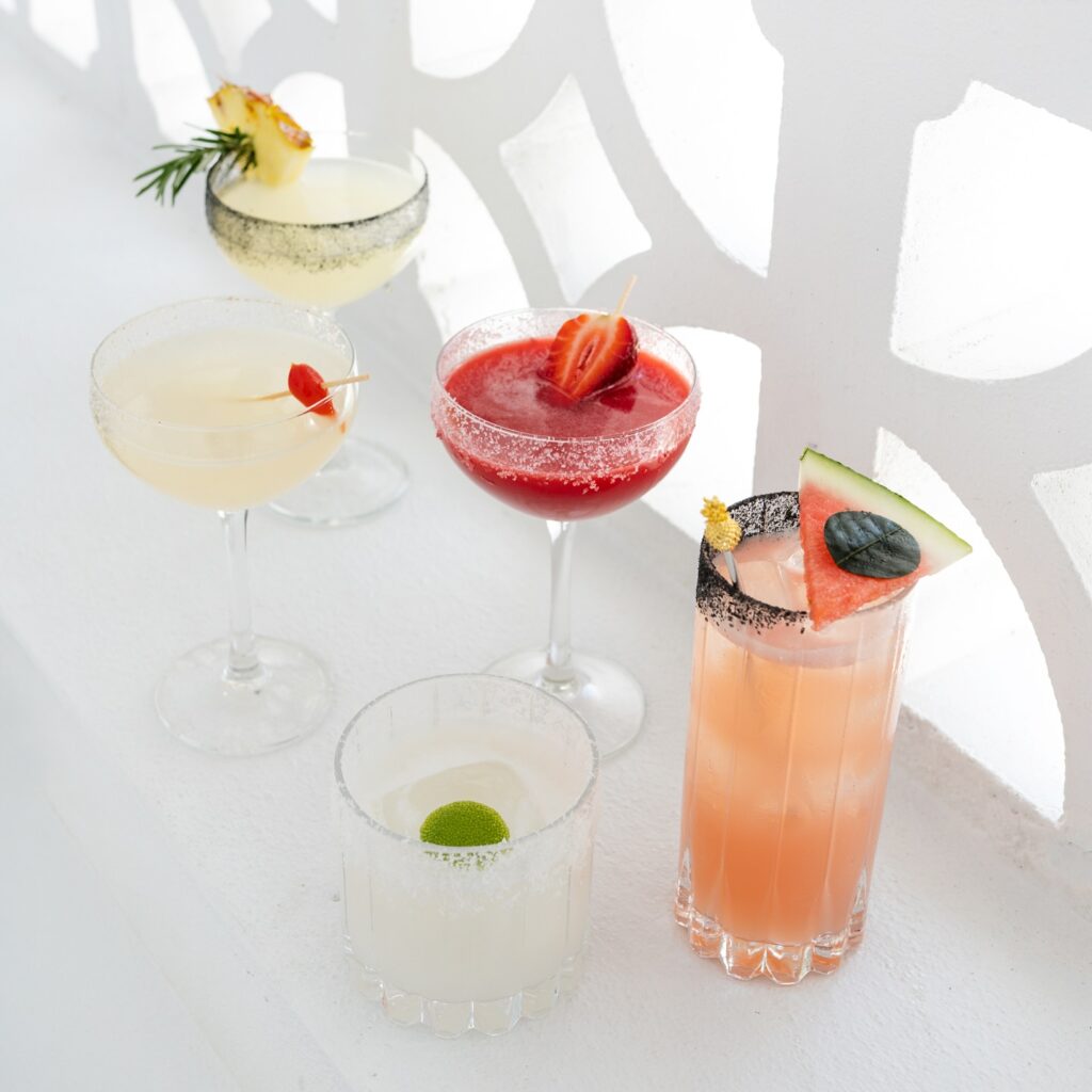 selection of five margarita cocktails
