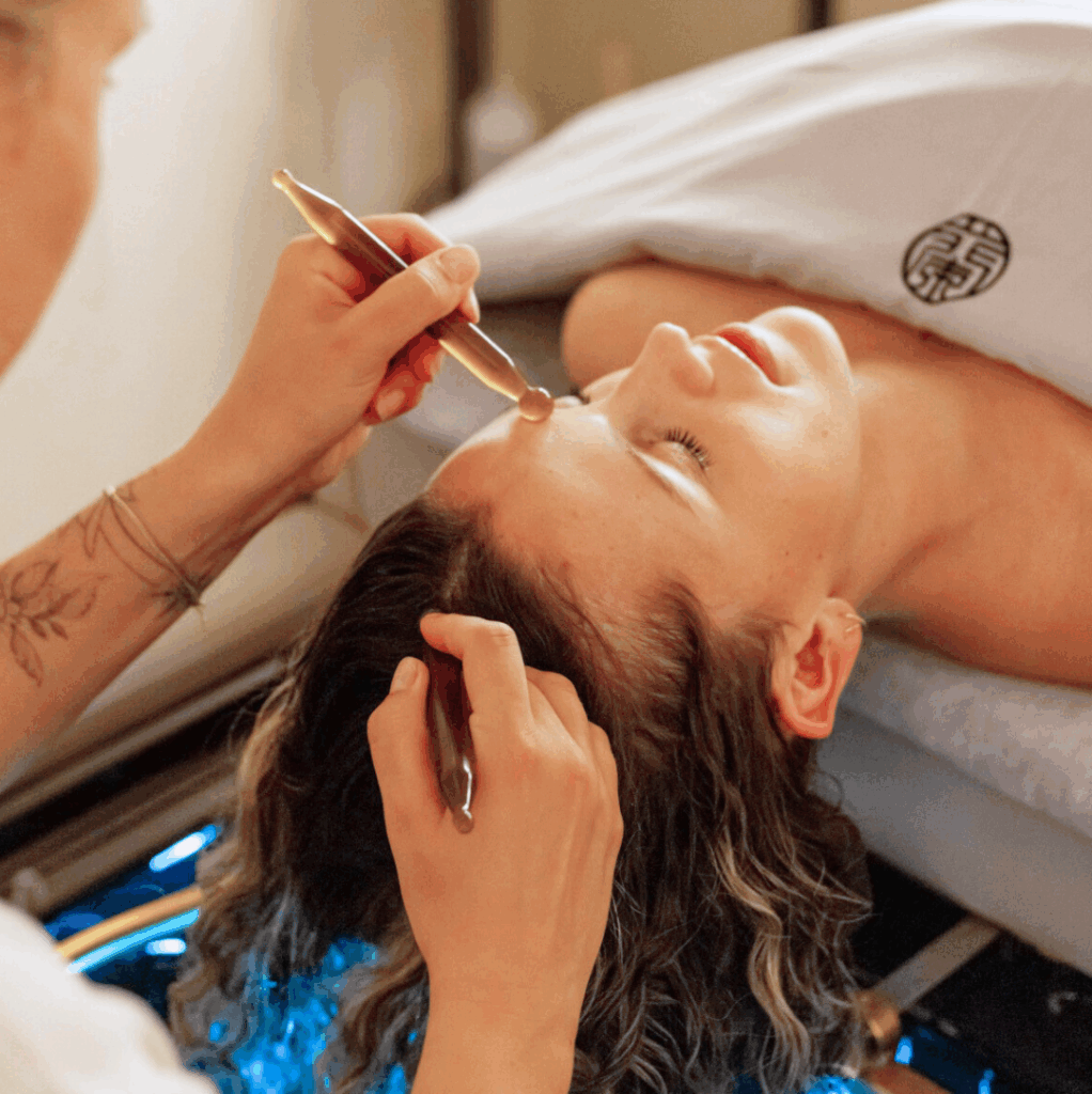 girl enjoying Lan Spa head spa experience