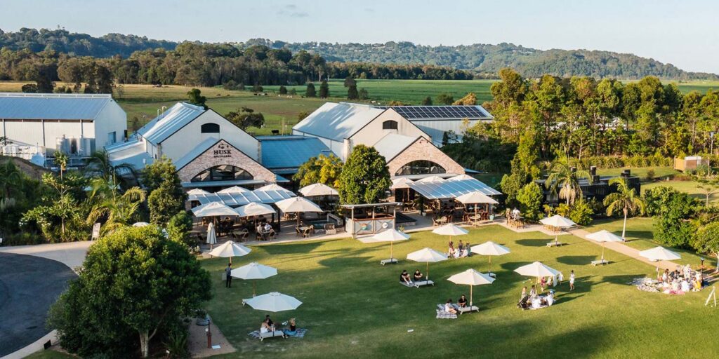 aerial of Husk farm distillery in the late afternoon