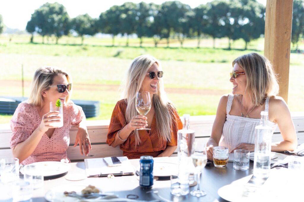 group of women have lunch at restaurant